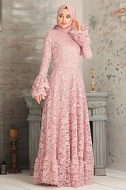 Powder Pink Hijab Evening Dress 5476PD - 1