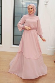  Modern Powder Pink Muslim Fashion Wedding Dress 5489PD - 1