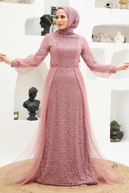  Long Sleeve Powder Pink Modest Evening Gown 5632PD - 2