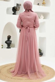  Long Sleeve Powder Pink Modest Evening Gown 5632PD - 3