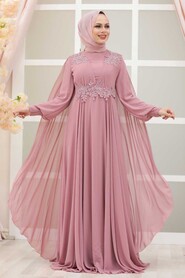 Elegant Powder Pink Muslim Long Sleeve Dress 9130PD - 1