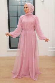  Plus Size Powder Pink Islamic Clothing Engagement Dress 9170PD - 1