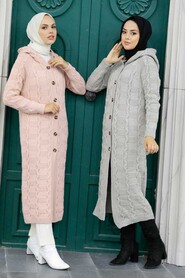Powder Pink Hijab Knitwear Cardigan 70201PD - 5