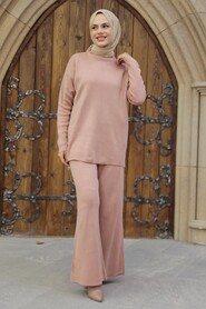 Powder Pink Hijab Knitwear Double Suit 6472PD - 1