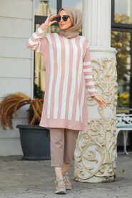 Powder Pink Hijab Knitwear Tunic 22632PD - 1