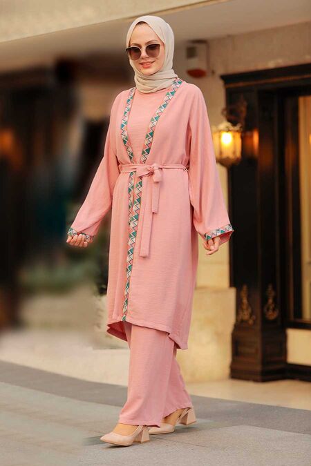 Powder Pink Hijab Triple Suit 51910PD - NEVA STYLE