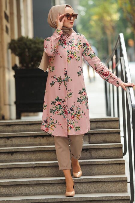 Powder Pink Hijab Tunic 20195PD - NEVA STYLE