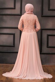 Powder Pink Hijab Evening Dress 18810PD - 3