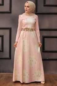 Powder Pink Hijab Evening Dress 2680PD - 1