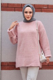 Powder Pink Knit Modest Sweater Tunic 87181PD - 1