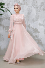 Powder Pink Modest Evening Gown 4823PD - 2