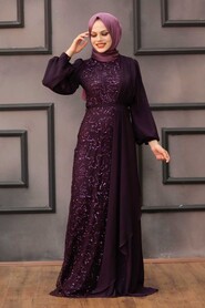  Elegant Pulum Color Islamic Clothing Prom Dress 5516MU - 1