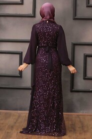  Elegant Pulum Color Islamic Clothing Prom Dress 5516MU - 3