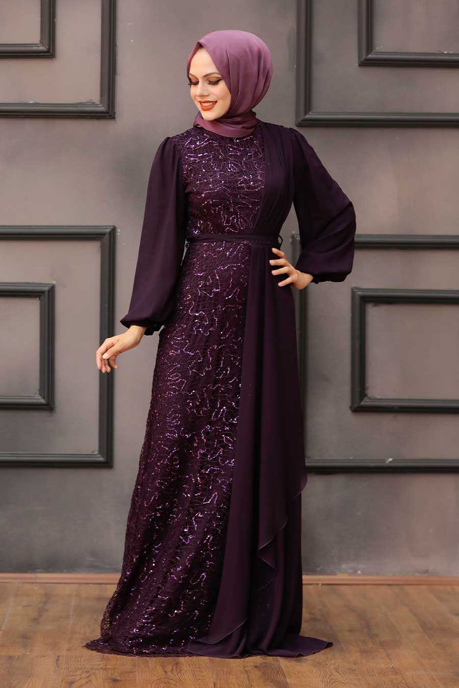 Elegant Pulum Color Islamic Clothing Prom Dress 5516MU