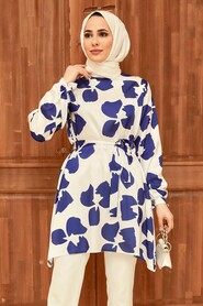 Purple Dark Blue Hijab Tunic 5650MORC - 3