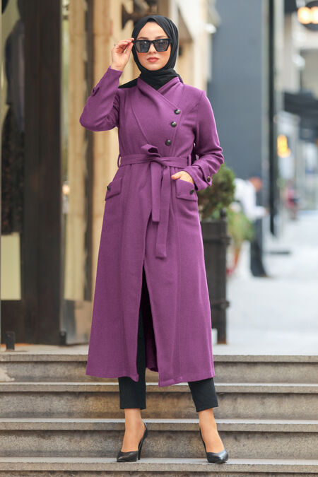 Purple Hijab Coat 5074MOR - NEVA STYLE