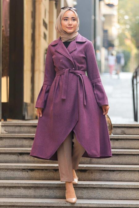 Purple Hijab Coat 50774MOR - NEVA STYLE