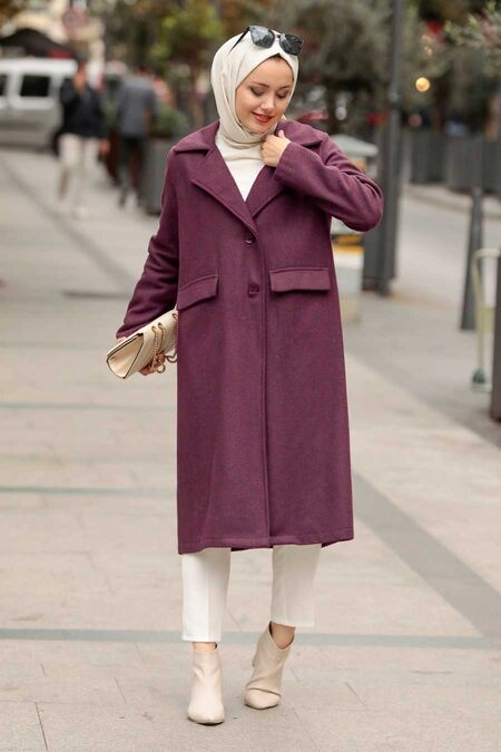Purple Hijab Coat 56720MOR - NEVA STYLE