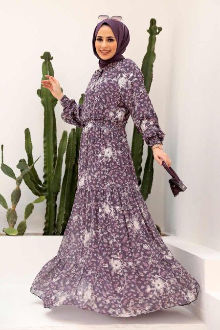 Purple Hijab Dress 2327MOR - NEVA STYLE