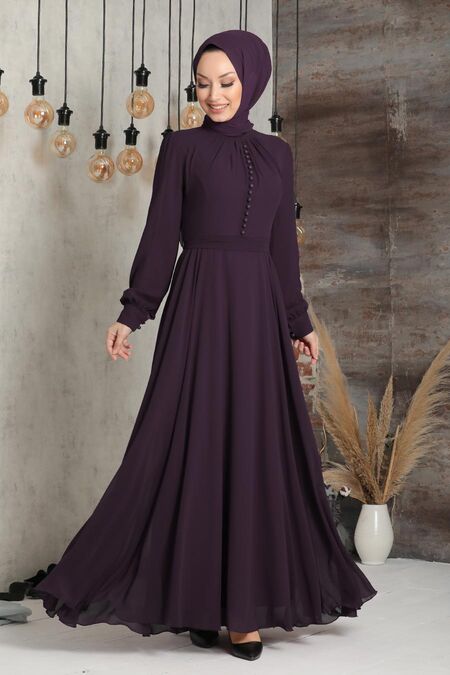 Purple Hijab Dress 2703MOR - NEVA STYLE