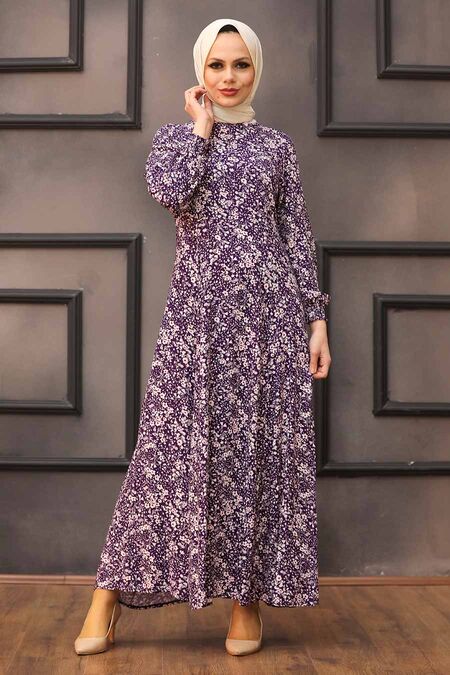 Purple Hijab Dress 27618MOR - NEVA STYLE
