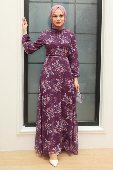 Purple Hijab Dress 279061MOR - NEVA STYLE