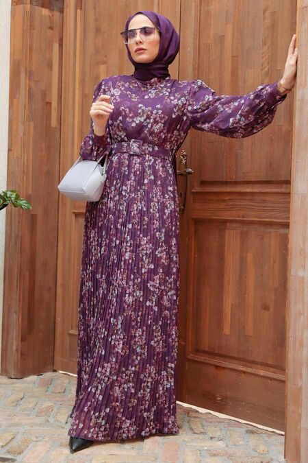 Purple Hijab Dress 3357MOR - NEVA STYLE