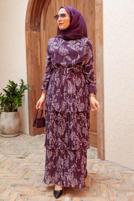 Purple Hijab Dress 3359MOR - NEVA STYLE