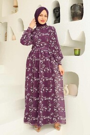 Purple Hijab Dress 5683MOR - 1