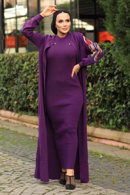 Purple Hijab Dual Suit Dress 2200MOR - NEVA STYLE