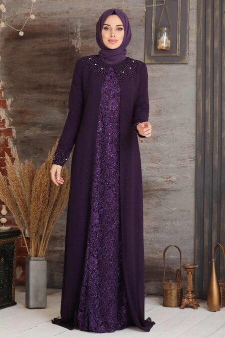  Plus Size Purple Muslim Fashion Evening Dress 20803MOR - NEVA STYLE