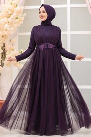 Purple Hijab Evening Dress 23341MOR - 1