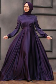  Satin Purple Islamic Evening Gown 28890MOR - 1