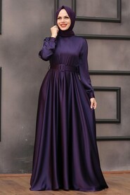  Satin Purple Islamic Evening Gown 28890MOR - 2