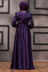  Satin Purple Islamic Evening Gown 28890MOR - 3