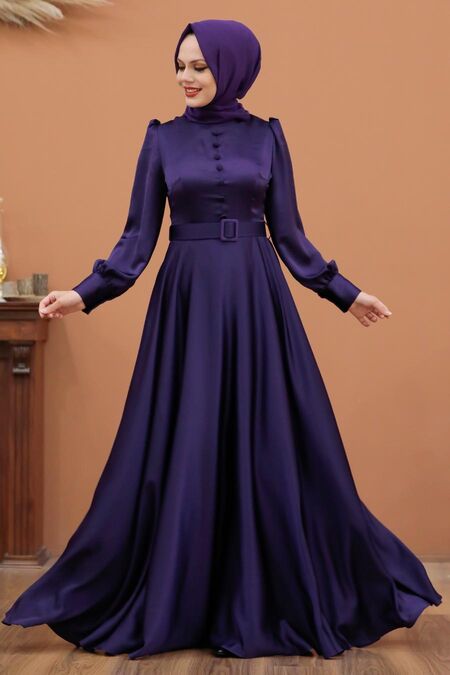 Luxorious Purple Islamic Wedding Gown 3038MOR - Neva-style.com