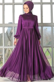 Purple Hijab Evening Dress 33232MOR - 1