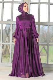 Purple Hijab Evening Dress 33232MOR - 3