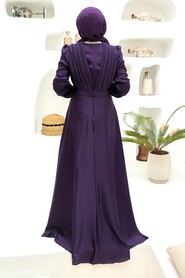  Long Sleeve Purple Islamic Long Sleeve Maxi Dress 3454MOR - 3