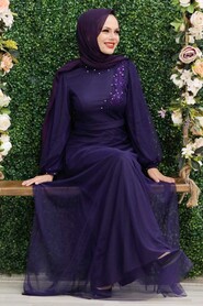  Modern Purple Hijab Evening Dress 34880MOR - 1