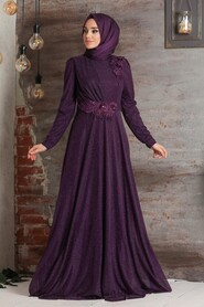 Purple Hijab Evening Dress 3494MOR - 1