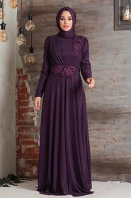 Purple Hijab Evening Dress 3494MOR - 2