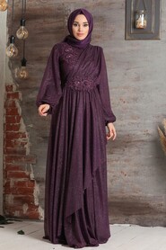 Purple Hijab Evening Dress 3498MOR - 2