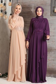 Purple Hijab Evening Dress 3499MOR - 3
