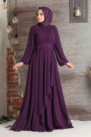 Purple Hijab Evening Dress 3499MOR - 2