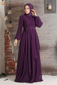 Purple Hijab Evening Dress 3499MOR - 1
