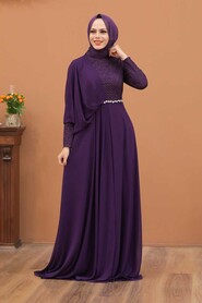  Modern Purple Modest Prom Dress 3502MOR - 1