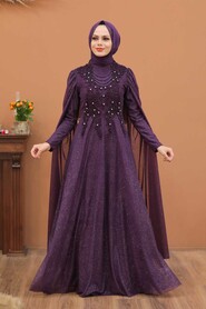 Purple Hijab Evening Dress 3515MOR - 1