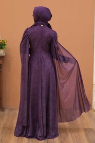 Purple Hijab Evening Dress 3515MOR - 2