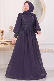 Purple Hijab Evening Dress 40302MOR - 1
